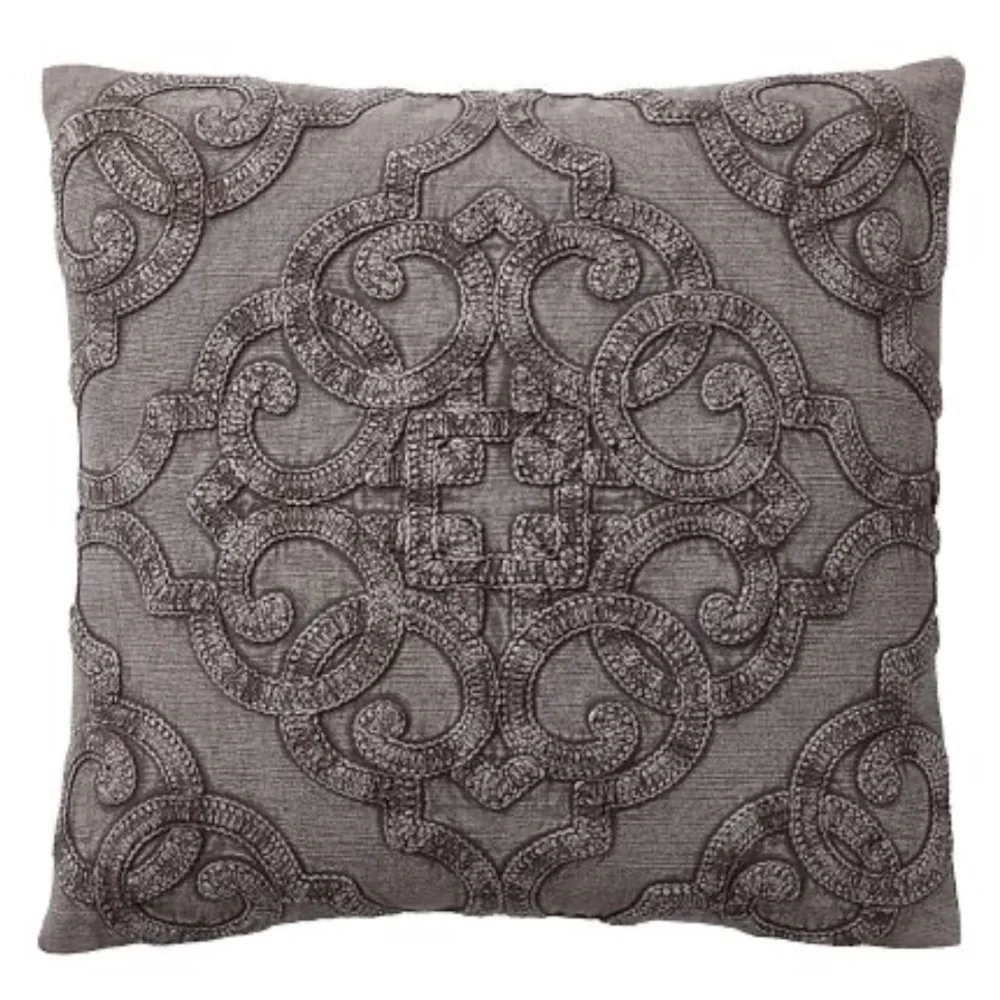 POTTERY BARN DREW Embroidered Gray Pillow Cover